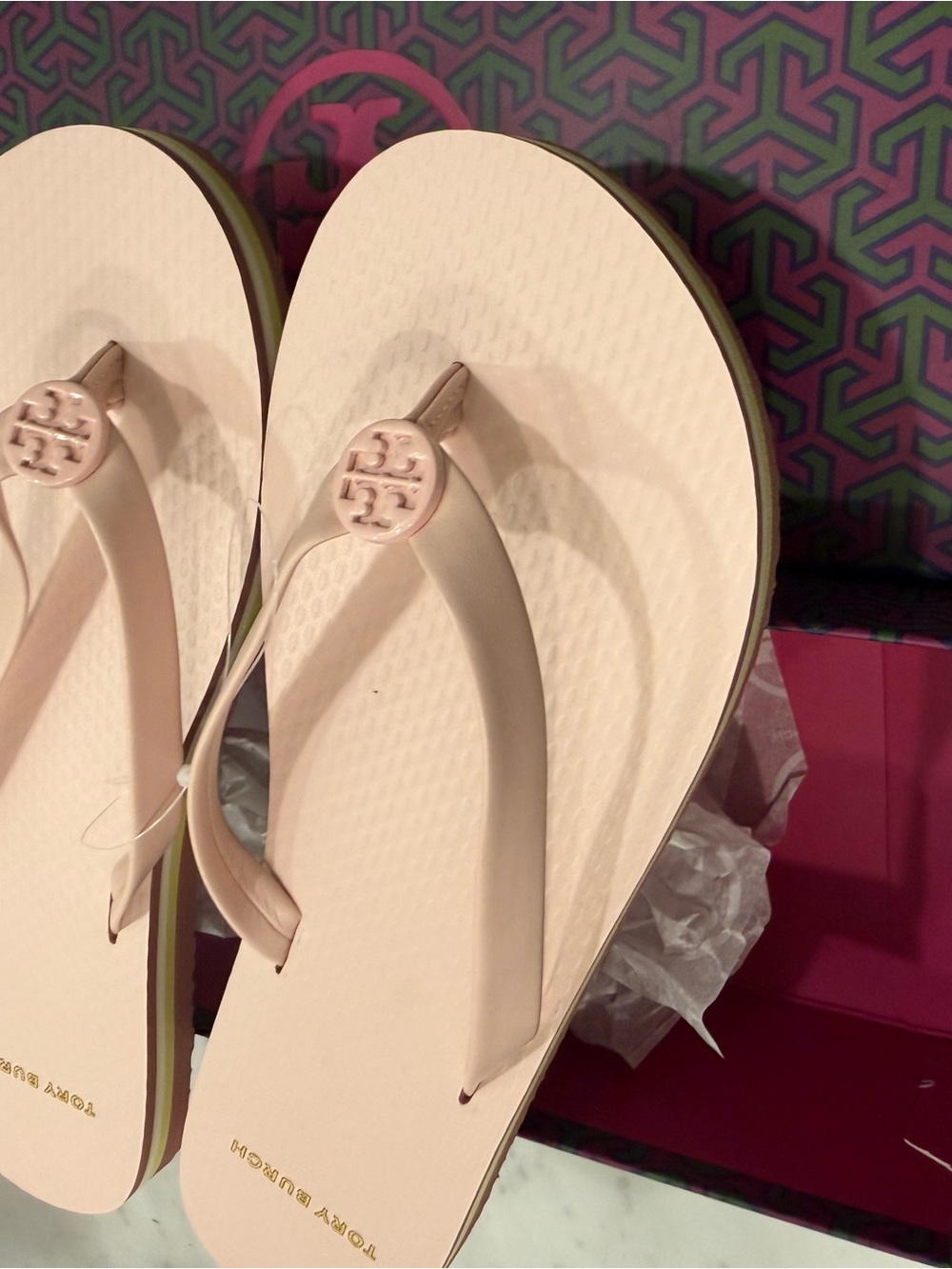 Tory Burch Light Pink Logo Thong Sandals